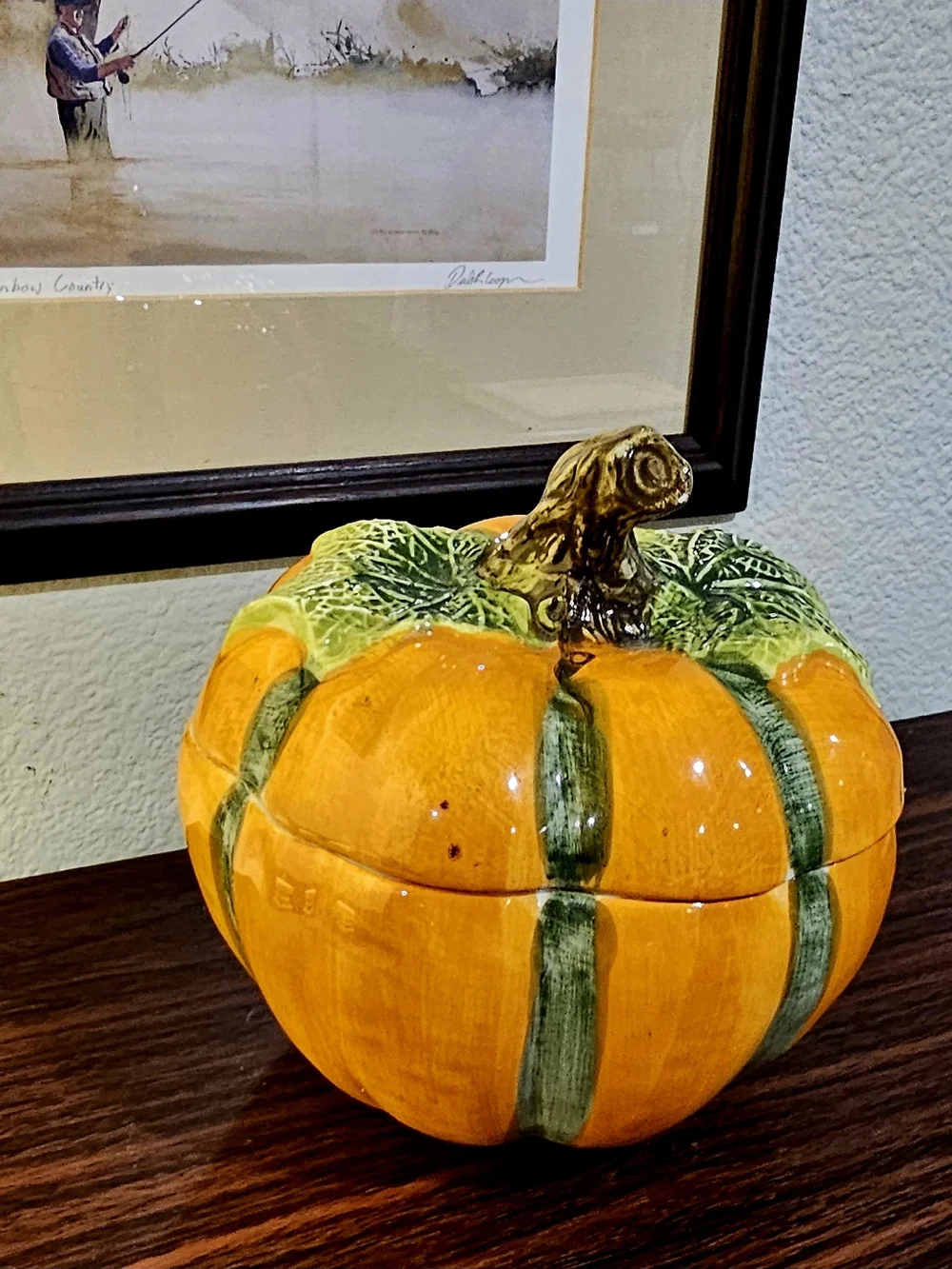 Ceramic Pumpkin Covered Dish Hand Painted Fall Decor Vintage Pacific Rim